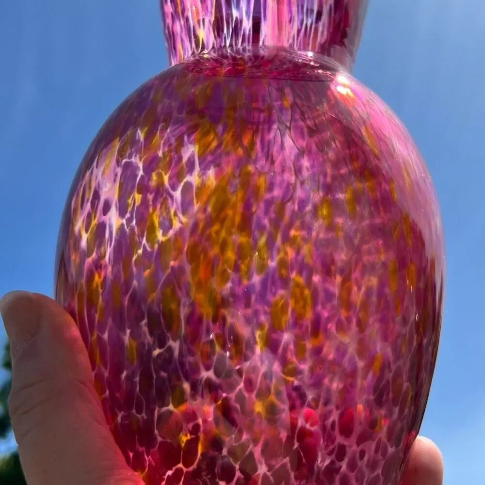 Cranberry Art‎ Glass Confetti Vase Hand Blown Tortoise Marbled Signed Brubaker